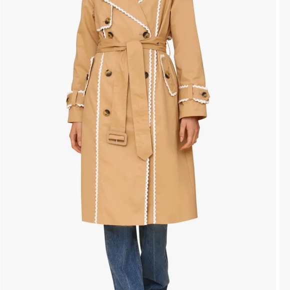 Anthropologie NWT Tan and White Trench Coat with Classic Notched Collar - Picture 6 of 8